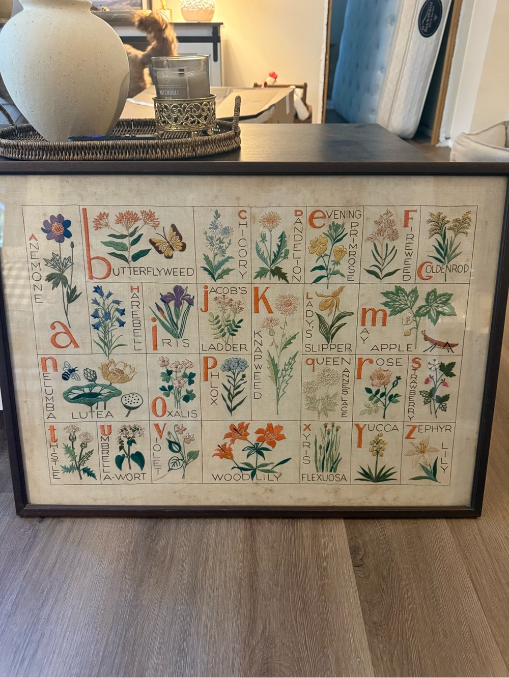 Cross-stitch Flower ABC Art with Frame